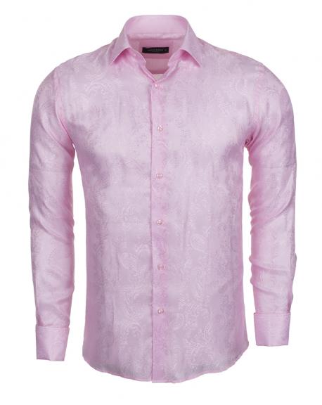 SL 446 Розовая рубашка с узором "Пейсли" и манжетами под запонки